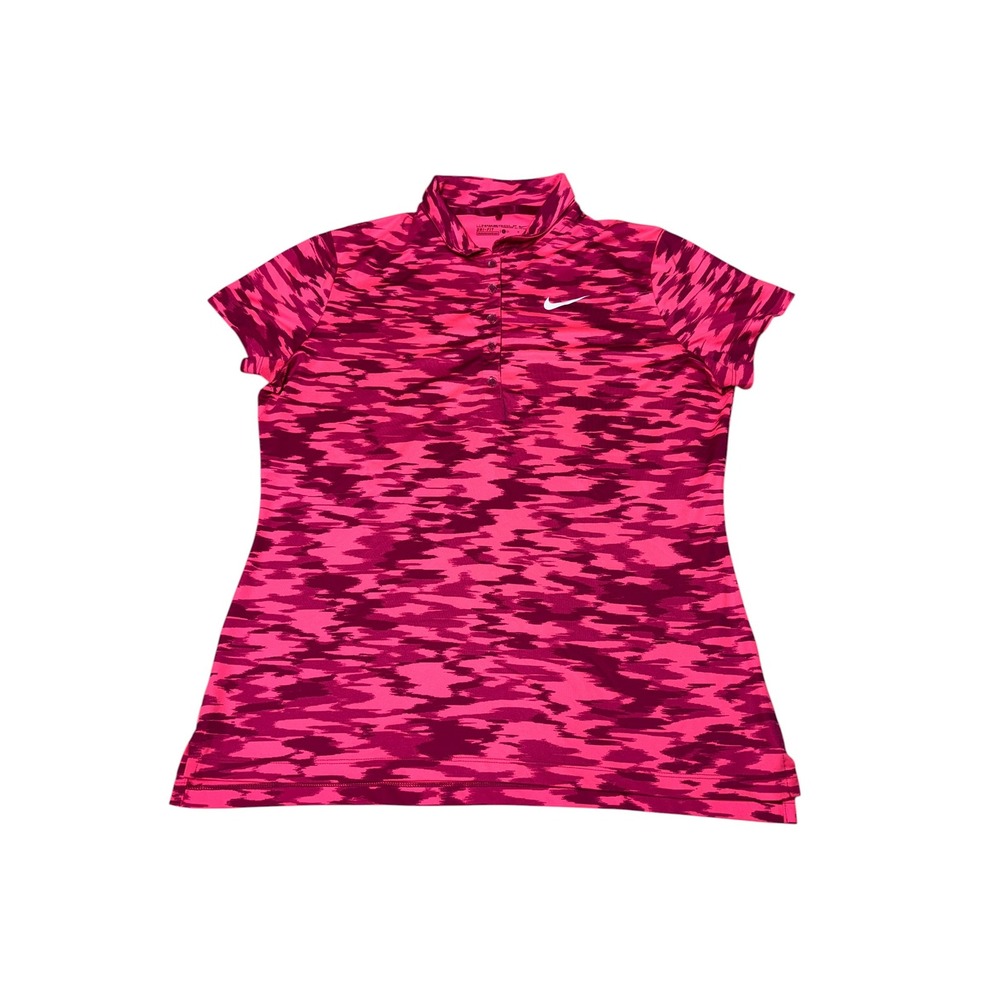 Nike Golf Womens Dri-FIT Polo Shirt Pink Camo Short Sleeve Size Large
